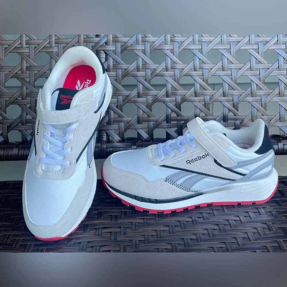 NEW Reebok Kids' Classic Nylon Athletic Low Top Shoes White Grey Red